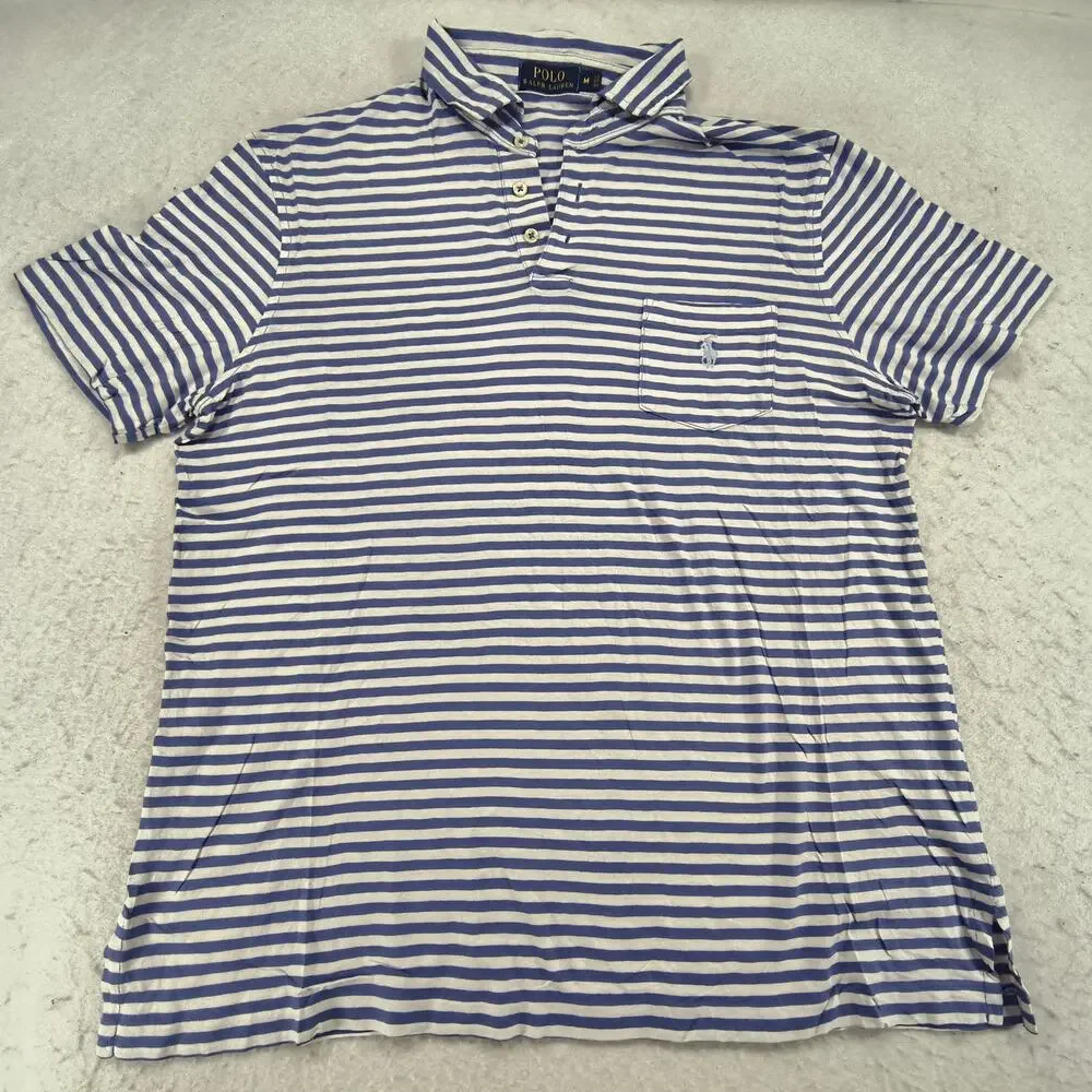 Polo Ralph Lauren Short Sleeve Collared Polo Shirt Mens Size Medium M Blue White